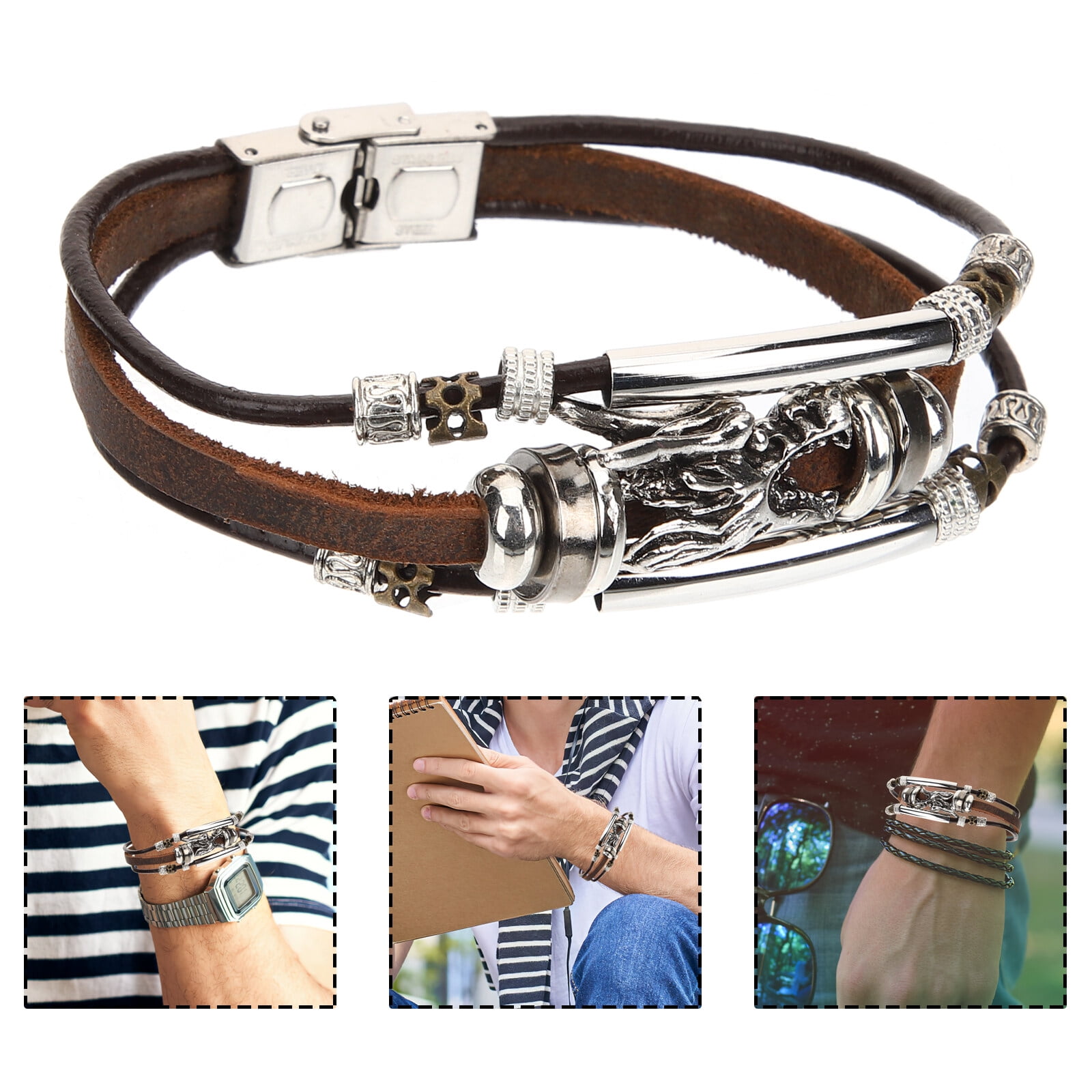 Leather Wrap Bracelet Personalised with Silver Beads